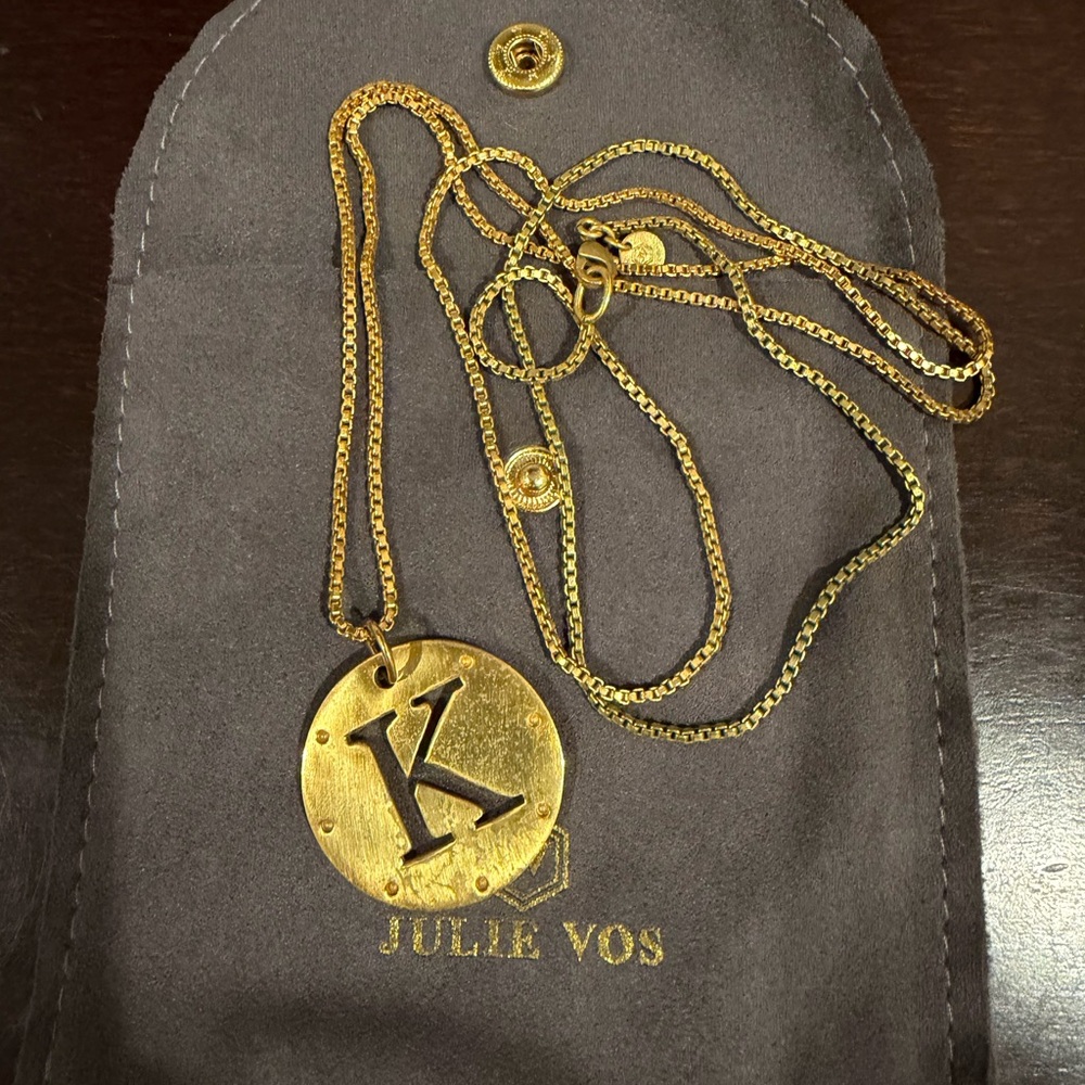 Julie Vos Gold Round 'K' Initial Necklace